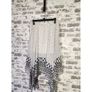 Whimsical Asymmetrical Polka Dotted Midi Skirt Medium Black White Gypsie Fairy